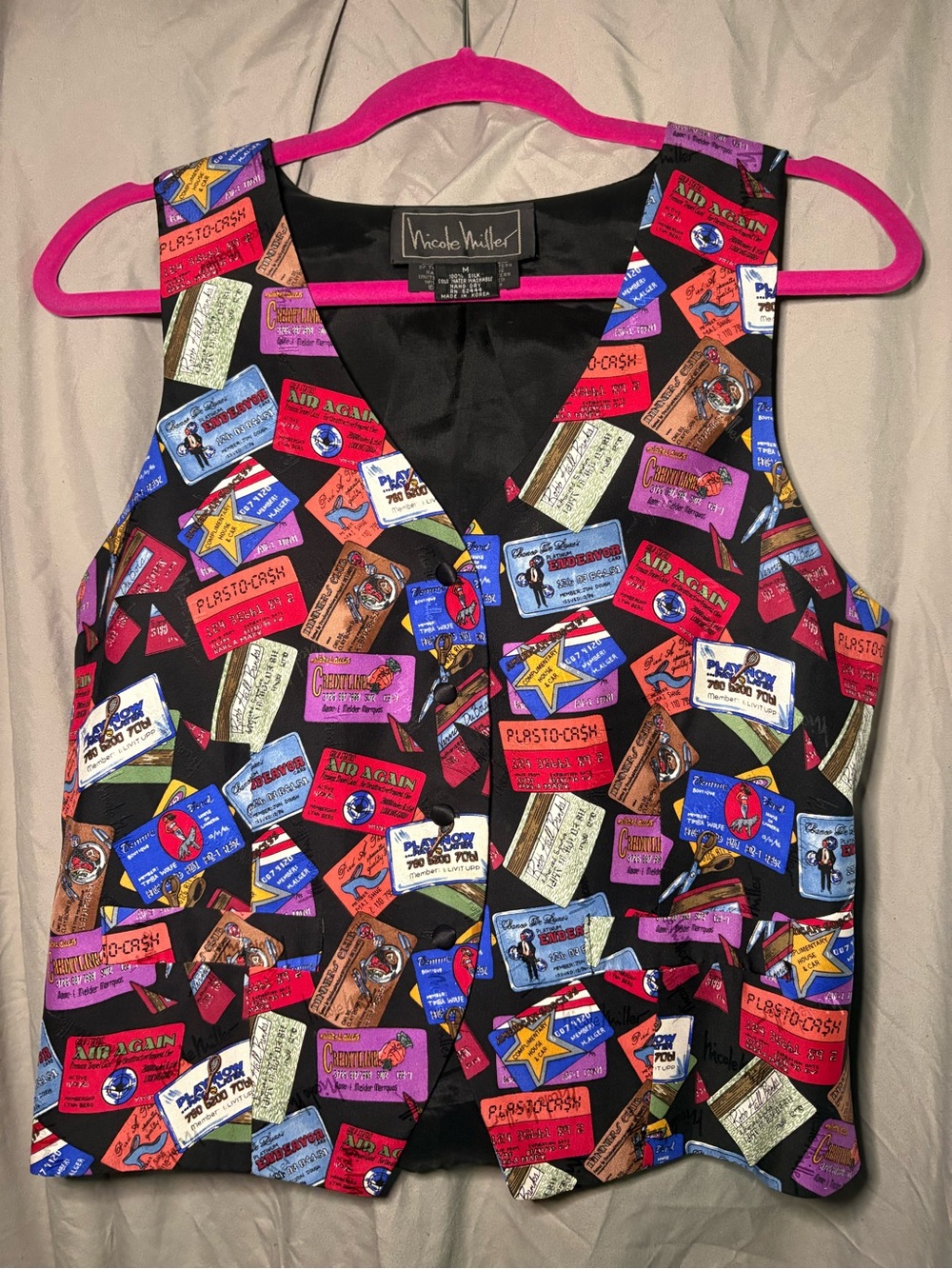 Nicole Miller Women’s Black Multi-Color Printed Vest